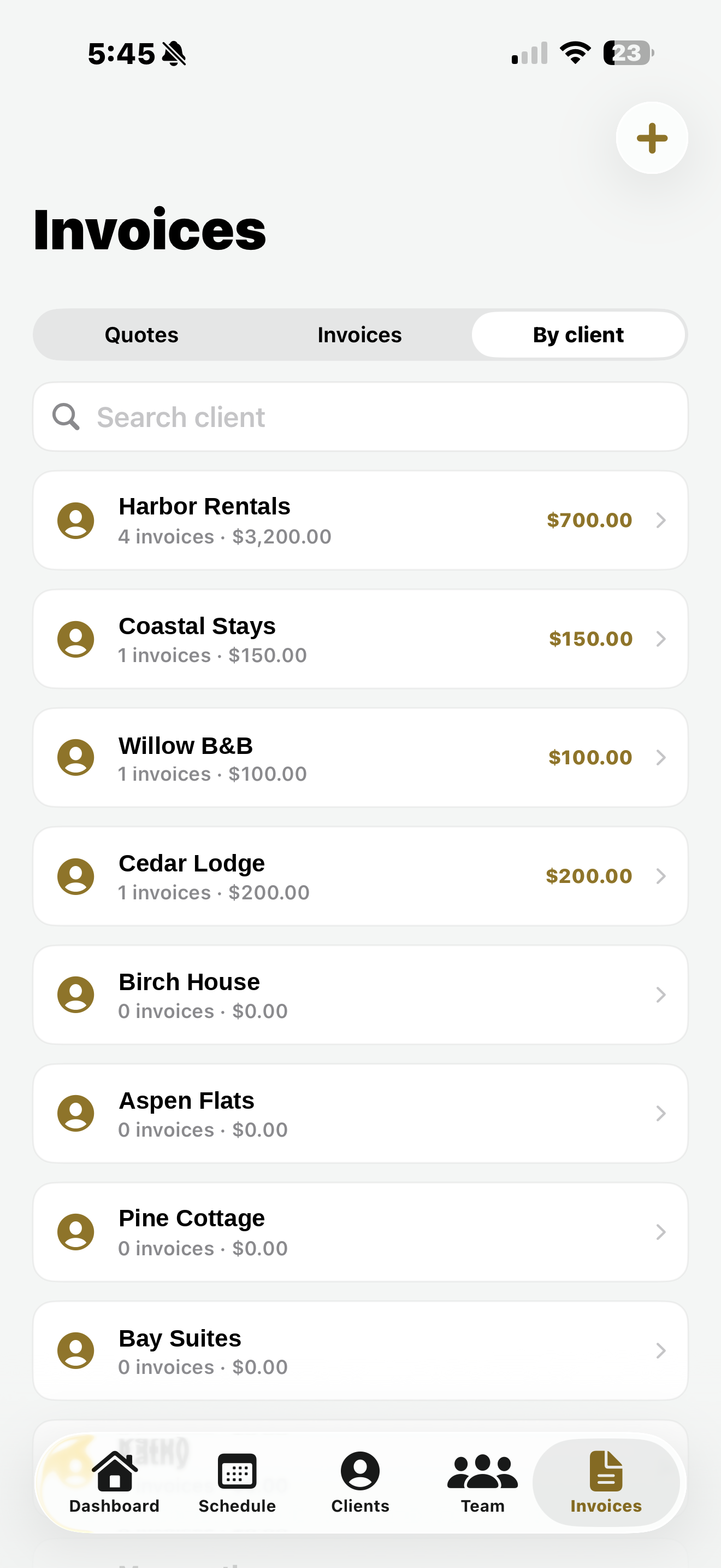 Invoices by client