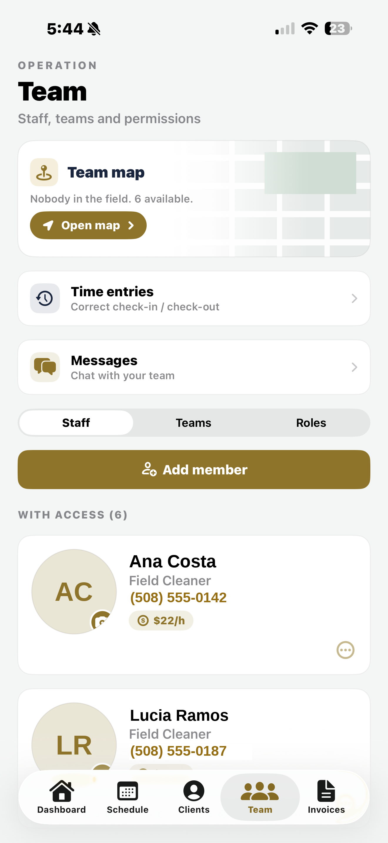 Team and live map
